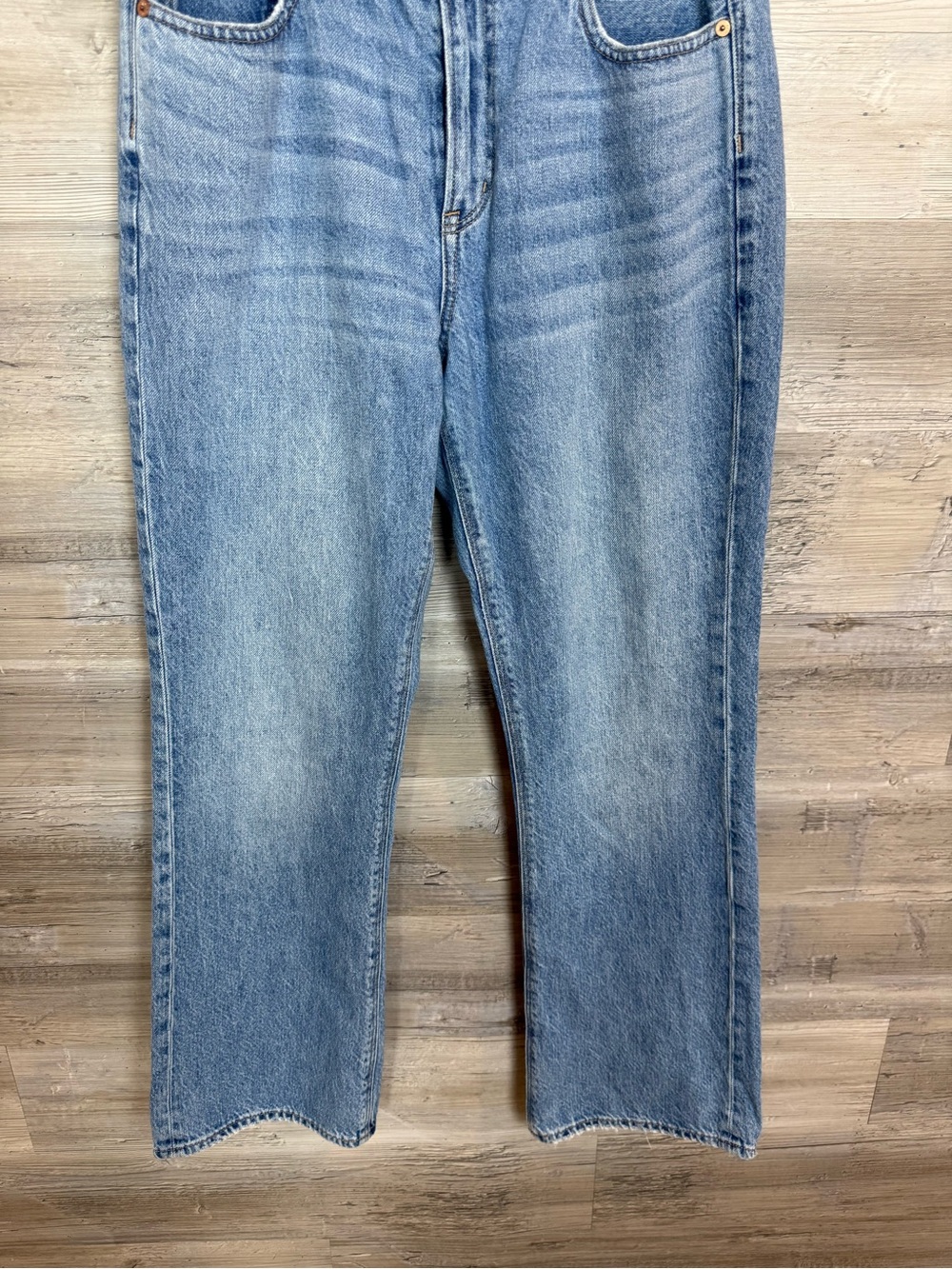 American Eagle 100% Cotton High Waisted Flare Jeans Light Wash 12 Regular - Picture 7 of 9